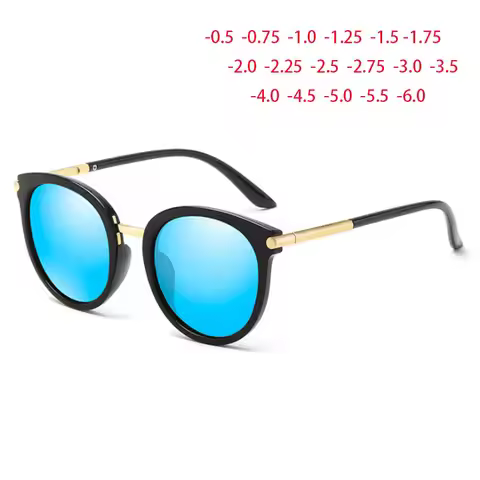 Vintage Minus Lens Polarized Sunglasses Prescription Women Anti-glare Gray Lenses Round Short-sight 