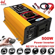 Car Power Inverter DC12v to AC 220v 230v Rated 500W Peak 1000W Sine Wave Converter Transformer with Voltage Display and USB Charge