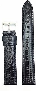 16mm Black Genuine Leather Watchband | Teju Lizard Grain, Lightly Padded Replacement Wrist Watchstra