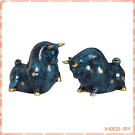 [IhoceMY] 2 Pieces Bovine Statue Collectible Bovine Figurine Gold Highlight Decorative Item for Cabi