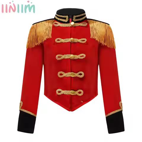 Girls Circus Ringmaster Costume Stand Collar Long Sleeve Fringe Tassel Epaulet Jacket Drummer Majore