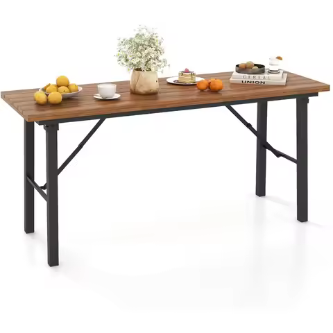 Tangkula Outdoor Dining Table for 4-6, No Assembly Foldable 59 Inches Narrow Patio Dining Table with