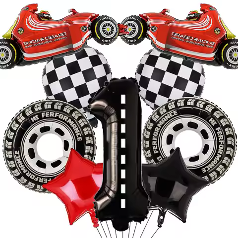 Race Car Birthday Decoration Balloon Set 40Inch Racetrack Number 1 Balloon Boys 1st Racing Car Birth