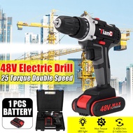 48V Cordless Electric Drill Hammer Rechargeable Drill Woodworking Power Tool with 1/2 Battery
