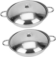 COLLBATH 2pcs Stainless Steel Griddle Metal Stock Pot Japanese Hot Pot Food Cooking Pan Korean Soup Pots Japanese Soup Pots Steel Skillet Cast Iron Wok Chinese Hot Pot Salad With Cover Work