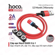 Hoco DU03 3 in 1 magnetic charging cable (ip/Micro/Type-c), 2A fast charging, 1m long, magnetic char
