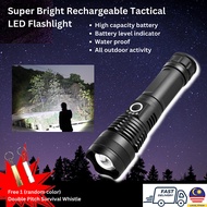 Super Bright Rechargeable Tactical LED Flashlight / Lampu Suluh, Zoomable Waterproof Long Lasting 18650 Battery Torch