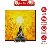 Lotus Altar Lamp with Cranes Printed Square Bamboo Painting TRUTH THIEN BEAUTY, Hanging Painting for