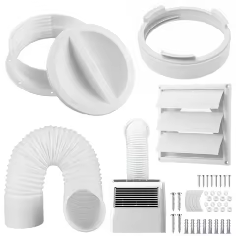 1 Set Dual Size Portable Ac Exhaust Hose Vent Wall Mount Connector Kit with 6 In Louvered Vent Cover