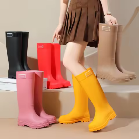 Thickened Women's Rain Boots Mango Yellow High Rain Shoes Anti-slip Hiking Stream Trudging Waterproo