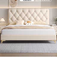 Bed Frame Solid Wood Modern Minimalist Double Nordic Light Luxury Artificial Leather Super Single Bed King/ Queen Bed Household Home