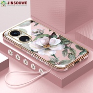 (Free Lanyard) Jinsouwe Casing Case For OPPO Reno8 T 5G Reno 8T 5G Phone Case For Girls Boys Cartoon Flower Thin Light Plating Case Back Cover