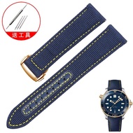 2024▤❁✈ CAI-时尚27 Nylon watch strap substitute for for-/Omega new Seamaster 300 Speedmaster AT150 gold needle captain canvas men's bracelet 20mm