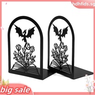 Fantasy Decor Bookend Stoppers, Fourth Wing Dragon& Floral Metal Book-Shaped Shelf Stoppers, Non-Sli