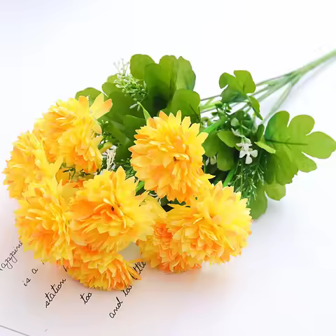 10 Head Chrysanthemum Bouquet Polychrome Select Artificial Silk Flowers Garden Decoration Cemetery G