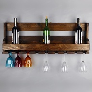 Nanhayu Rainee - Wall-Mounted Wooden Wine Rack with 9 Cups & 9 Bottles of Burnt Walnut Finish