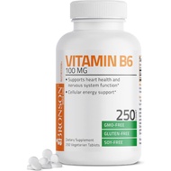 Bronson Vitamin B6 100 mg Premium Vitamin B6 Supplement – 250 Tablets Promotes Protein Metabolism an