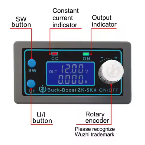 ZK-5KX DC Automatic Buck Boost Converter 5A Max Adjustable Voltage Regulation Power Module 0.6-36V 8