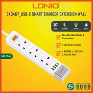 LDNIO SK3467 Extension Plug Power Socket Extantion Plug 3 Outllets PD & QC 3.0 Type-C Port Extension