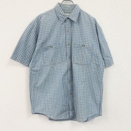 Eddie Bauer 短袖襯衫，格子圖案，兩個口袋，淺藍色，M 碼，古著