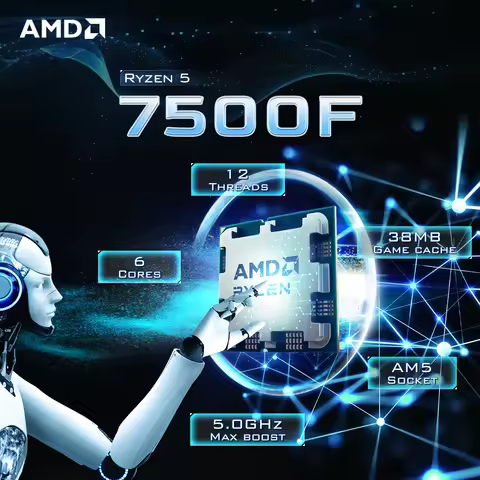 AMD Ryzen 5 7500F 6-Core 12-Thread DDR5 3.7GHz 65W B650 New Processor L3=32M Socket AM5 5NM R5 7500F