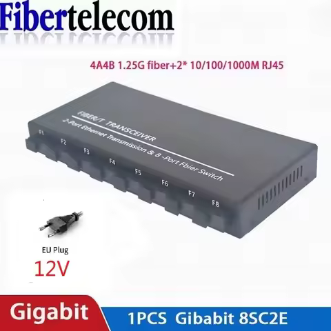 Gigabit Fiber Optical Switch 8 SC 2 1000M RJ45 Gigabit Ethernet Switch Media Converter 12V1.5A