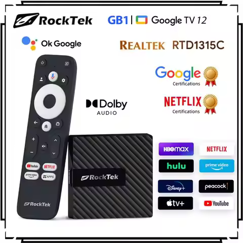 RockTek GB1 TV Dongle Netflix Google Certified TV Stick Mini BOX Media Player Support Dolby Atmos Vi