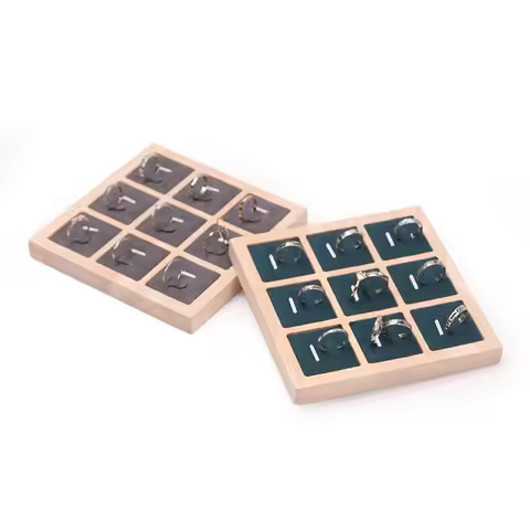 Simple solid wood oak 9-digit ring display tray pendant transfer bead Fu brand diamond ring ring pai