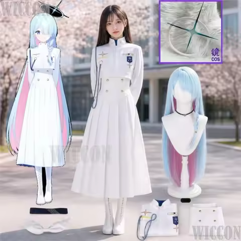 General Student Council Kivotos Game Blue Archive Cosplay White School Uniform Dress Blue Pink Wig W