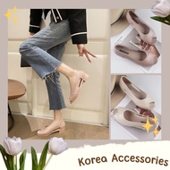 Korean รองเท้าคัชชูผู้หญิง ส้นหนายางนิ่ม ทรงเปิดหัว 5 สี