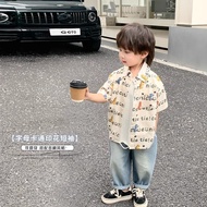(((80-150cm) Boy Dinosaur Letter Print Shirt Boy Baby Handsome Fashionable Shirt Top