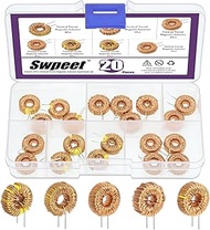 Swpeet 20Pcs 5 Sizes 22UH-10A 50UH-5A 100UH-6A 220UH-5A 330UH-3A Toroid Magnetic Core Inductor Coppe