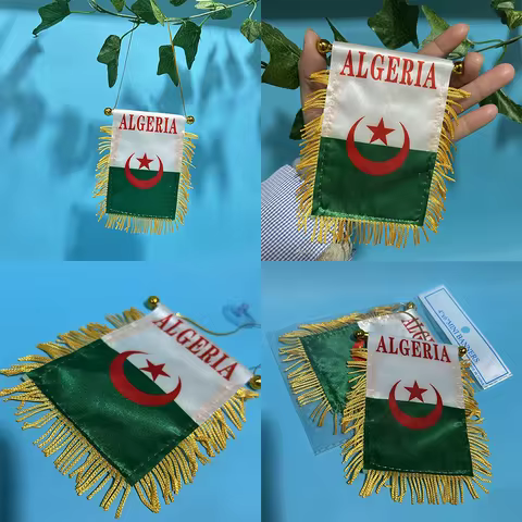 Algeria Car Window flag 8*12cm Polyester double side printed Algeria Hanging Flags Algeria Mini flag