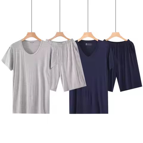 Novelty Clothes Summer Modal Short Sleeved Men's Pajamas Sets Male Pajama Set Solid Thin Pajama For 