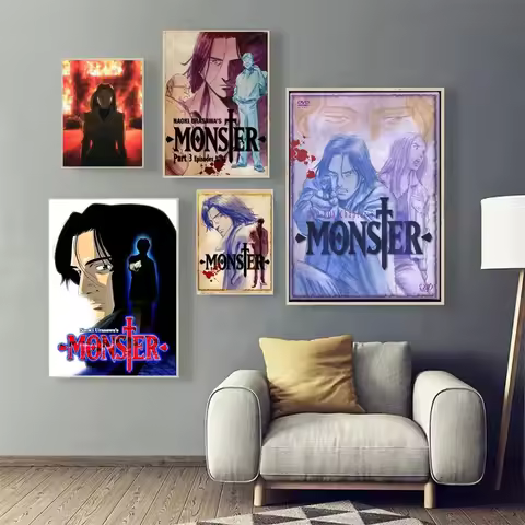 Vintage Anime Animation Cartoon Manga M-Monster Poster Poster Prints Wall Art Bar Living Room Home D