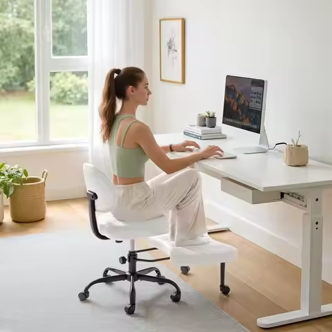 Ergonomic Criss Cross Legged Office Chair with Wheels, 360°Swivel Adjustable Height Kneeling Desk Ch
