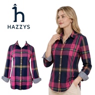 HAZZYS Women's Navy Fushia Check Cotton Shirt Hazzys Chest Embroidery| Fit Body Long Sleeve