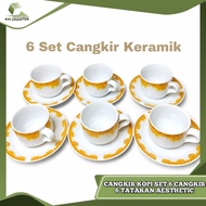 Crown Pattern Ceramic Cup Set of 6 1 Set of Crown Pattern Ceramic Cups (6 Cups + 6 Coasters)
