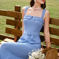 Vintage Elegant Women's Jumpsuit Square Collar Knitted Wide Leg Pants With Belt Summer Outfits For W