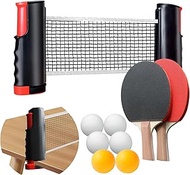 Ping Pong Paddles Set, Portable Table Tennis Paddles Set with Retractable Tennis Net, 2 Rackets, 8 B