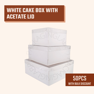 [50pcs] White Cake Box with Acetate Clear Lid Box Foldcote Cake Box