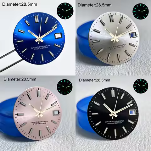 NH35 dial 28.5mm S logo date _just s dial rose gold chocolate green luminous fit NH35 automatic mech