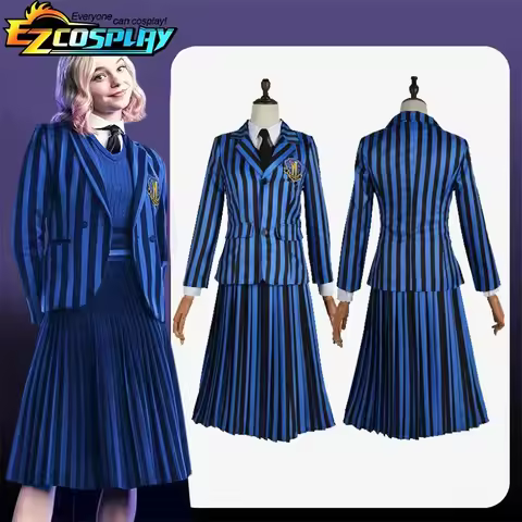 YUNDA Wednesday Enid Sinclair Cosplay Costume Blue Striped School Uniform Suit For Adult Coat Shirt 