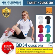 [Original Brand] Oren Sport QD34 Unisex Quick Dry Collar Polo Shirt / Cotton Microfibre / Customize 