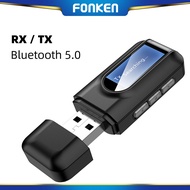 FONKEN USB บลูทูธ5.0ตัวรับเครื่องส่งสัญญาณเสียงแอลซีดีดิสเพลย์3.5มม. AUX RCA สเตอริโอตัวรับสัญญาณ WiFi ดองเกิลสำหรับ PC และหูฟังติดรถยนต์ทีวี