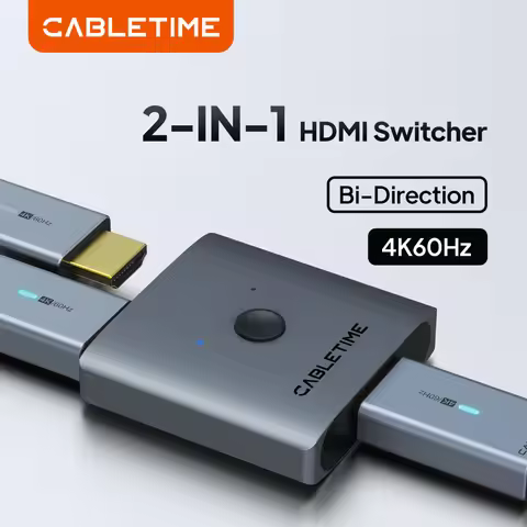 CABLETIME HDMI Switcher 4K 60Hz HDMI-compatible Adapter HD Switch 2 in 1 Out for PS4/3 TV Box Switch