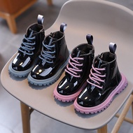 BIZOT รองเท้าบูทมาร์ตินแฟชั่นสำหรับเด็ก,รองเท้าบูทเดี่ยวสไตล์อังกฤษสีล้วนเข้ากับทุกชุดรองเท้าเด็กหญิงเด็กชาย