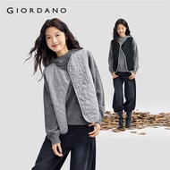 GIORDANO Women Vests Asymmetrical Placket Flower Quilted Vests V-Neck Slant Pockets Fashion Casual R