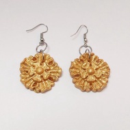 手工純金雕花耳環