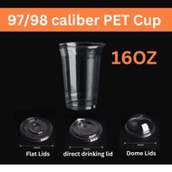 PET Cup 16oz with Flat Lid / Dome Lid / Direct Drinking Lid | 98mm | 1000pcs (1 CTN)